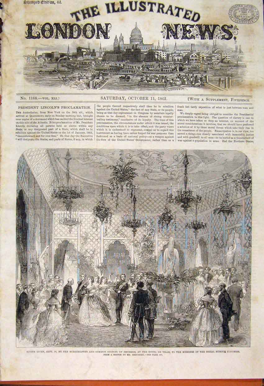 Old Antique Print Hendrikx Common Council Brussels Science Congress 1862 19th