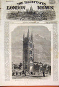 Original Old Antique Print Tower St Mary Magdalene Church Taunton 1862 Victorian