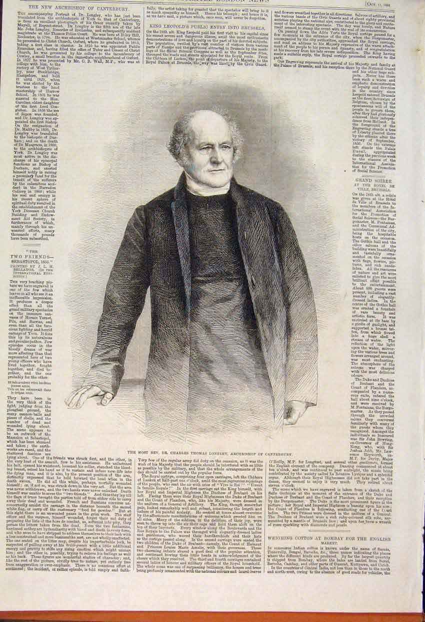 Original Old Antique Print Portrait Longley Archbishop Canterbury 1862 Victorian