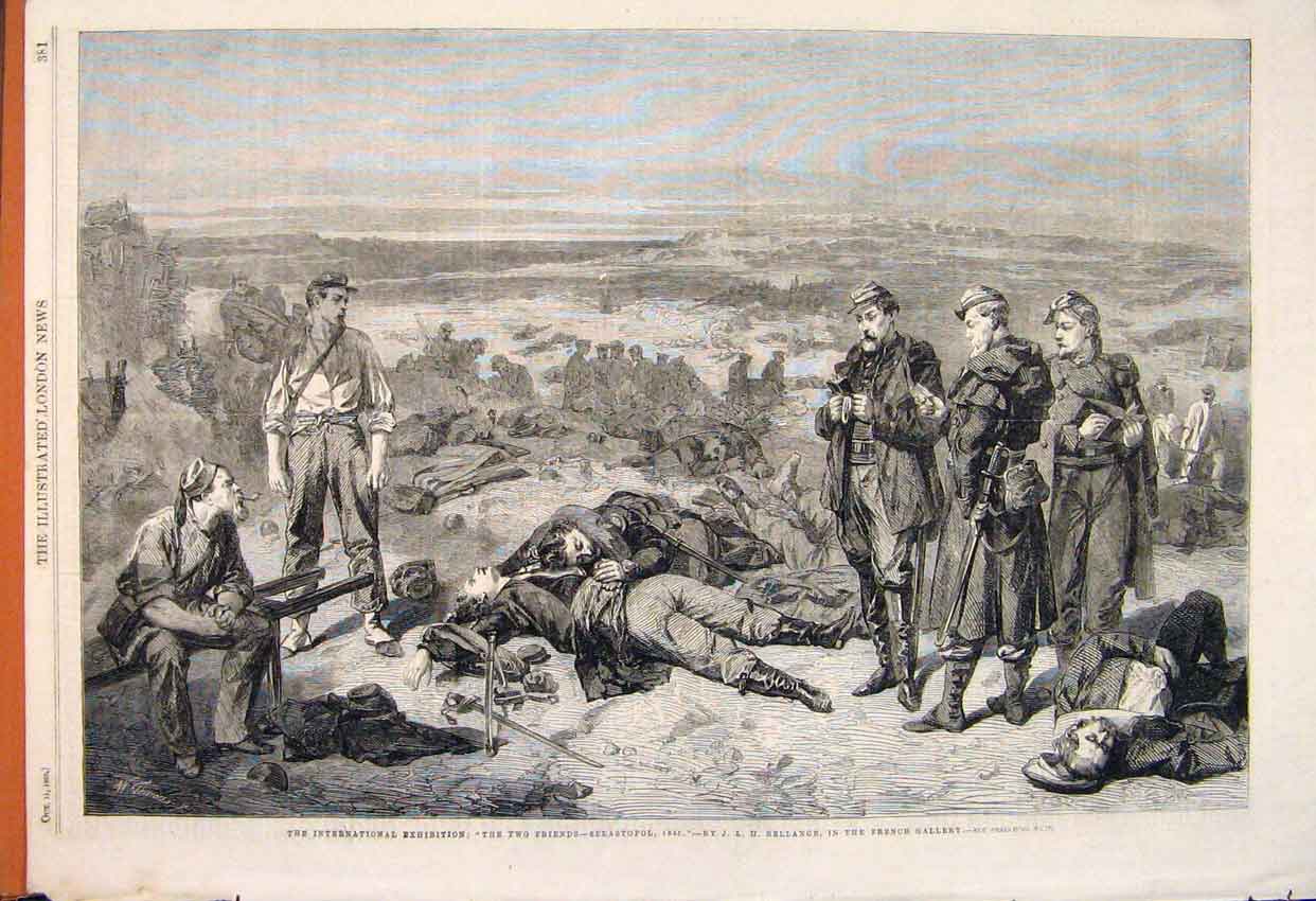 Original Old Antique Print Two Friends Sebastopol Bellange French Gallery 1862