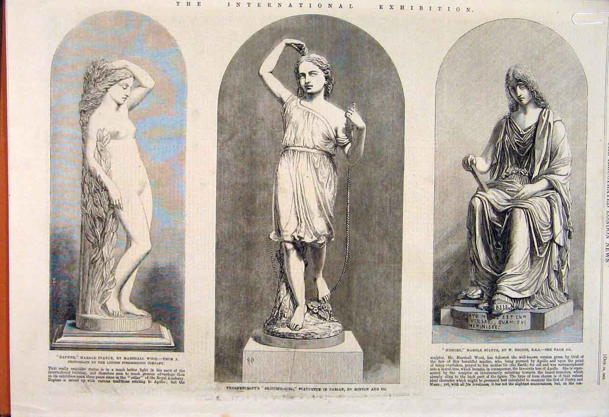 Original Old Antique Print Marble Statue Wood Minton Brodie Monti Corti 1862