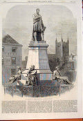 Original Old Antique Print Monument George Stephenson Newcastle-On-Tyne 1862
