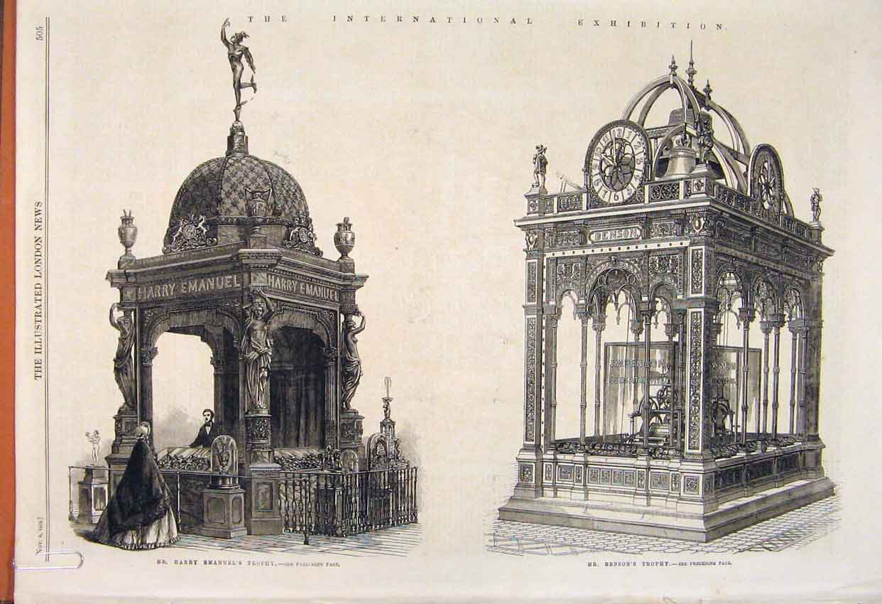 Old Antique Print Harry Emanuel Trophy Benson Porcelain Rose Armoury 1862 19th