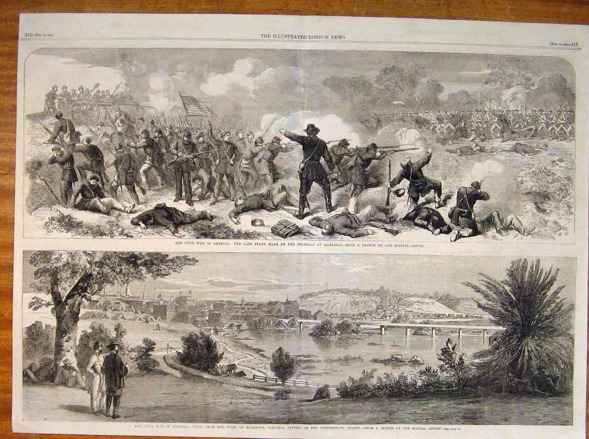 Original Old Antique Print Civil War America Federals Manassas s 1862 Victorian