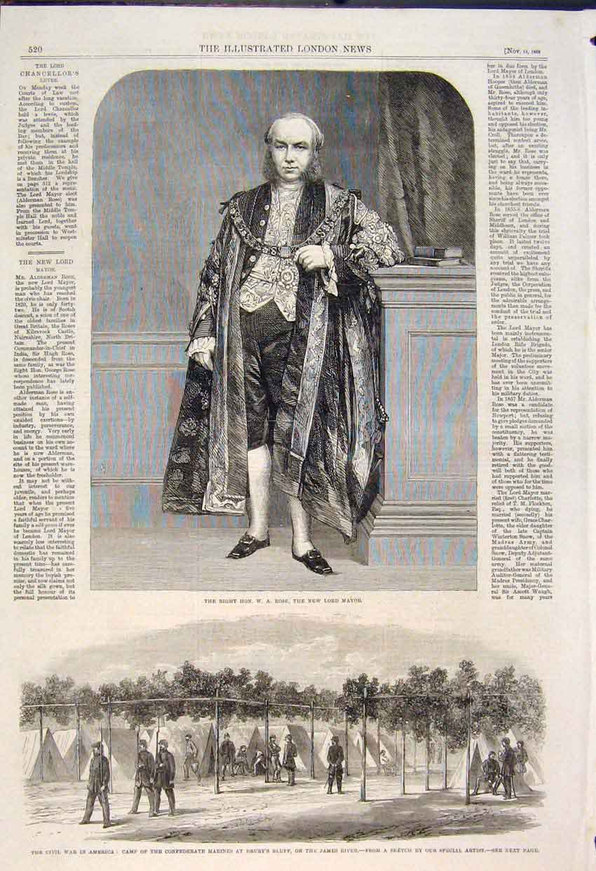 Original Old Antique Print Portrait Rose Mayor Civil War America 1862 Victorian