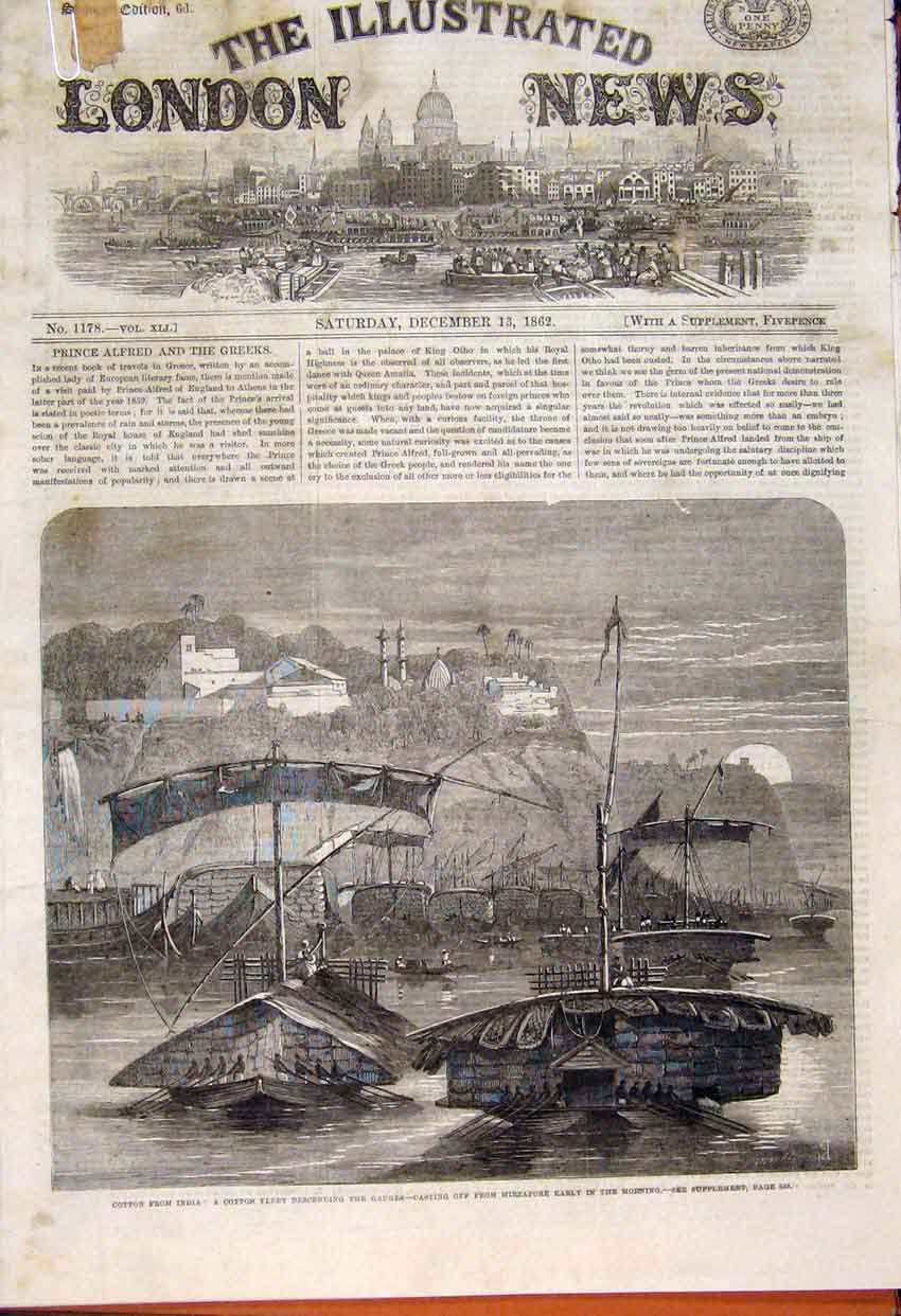 Old Antique Print Cotton Famine India Fleet Manchester Mill Cabmen 1862 19th