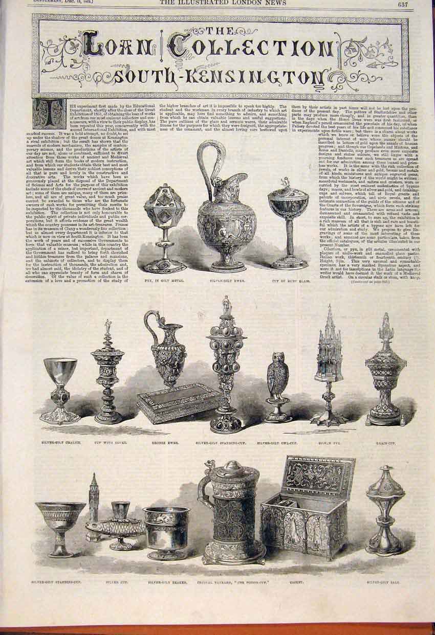 Original Old Antique Print Loan Collection South Kensington Museum Silver 1862
