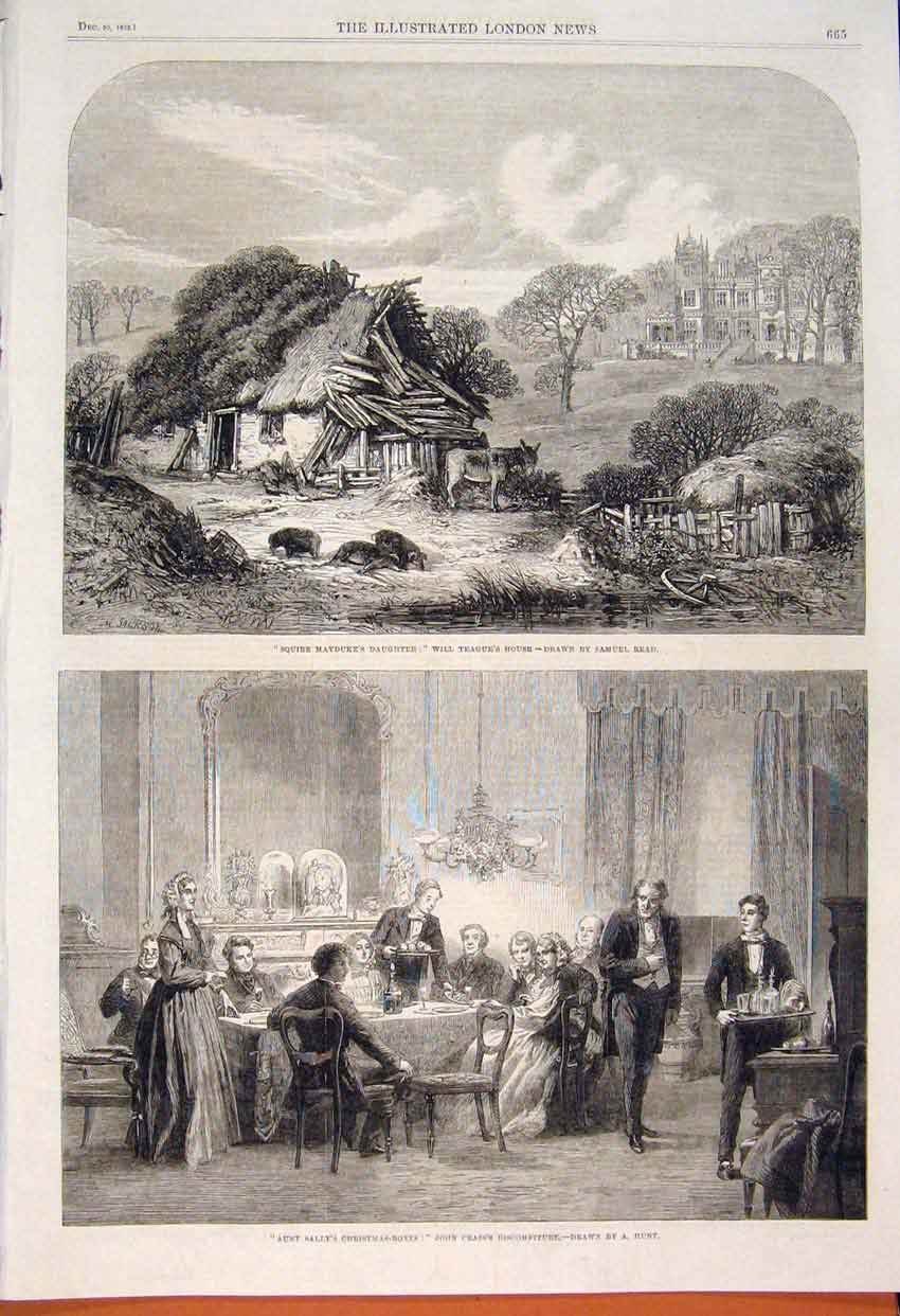 Old Antique Print Read Will Teague House Hunt Christmas Boxes Crass 1862 19th