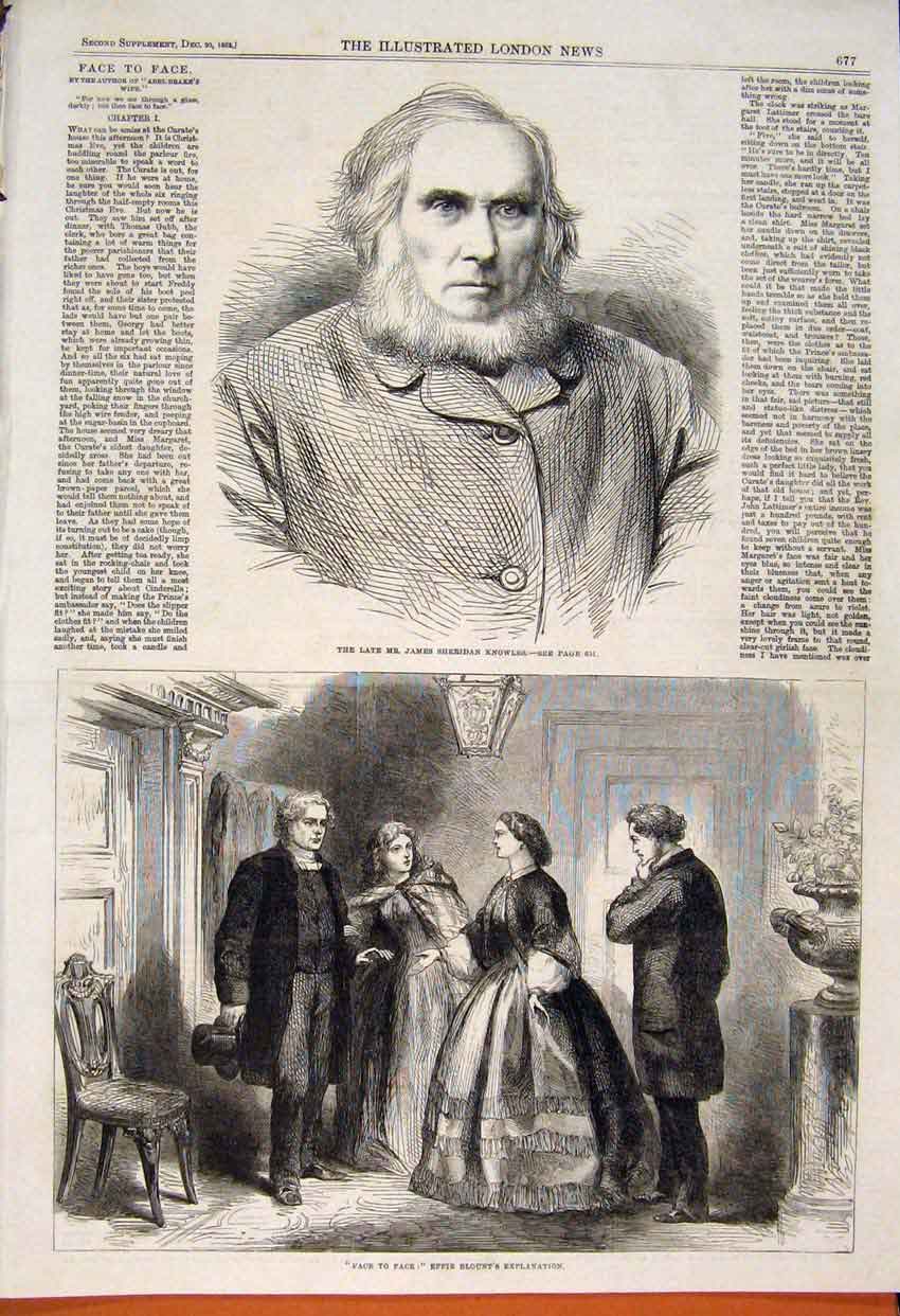Original Old Antique Print Portrait Knowles Effie Blount Face To Face 1862 19th