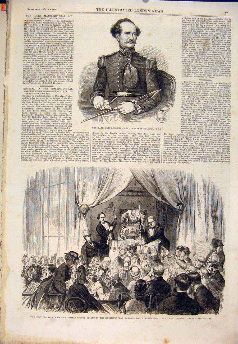 Original Old Antique Print Portrait Tulloch Kensington Festival School 1864 19th