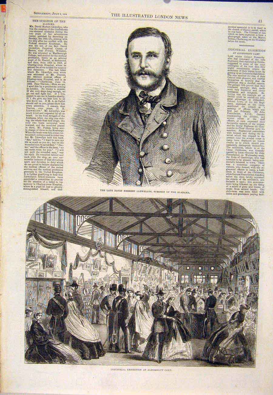 Original Old Antique Print Llewellyn Alabama Surgeon Aldershot Portrait 1864