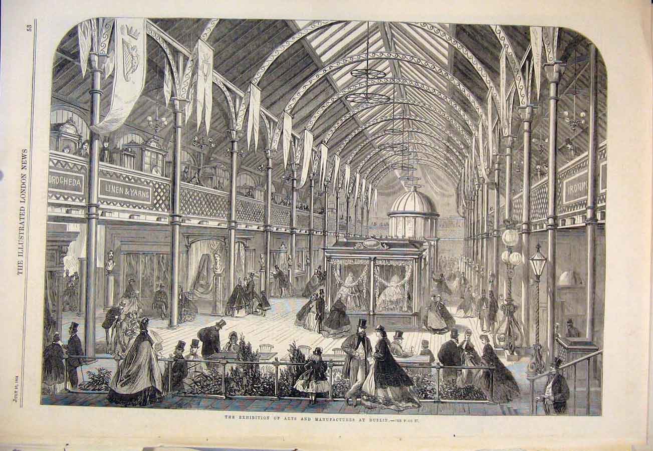 Original Old Antique Print Exhibition Arts Manufacturers Dublin Ireland 1864