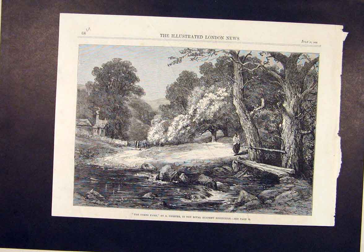 Original Old Antique Print Combe Farm Chester Royal Academy Fine Art 1864 19th