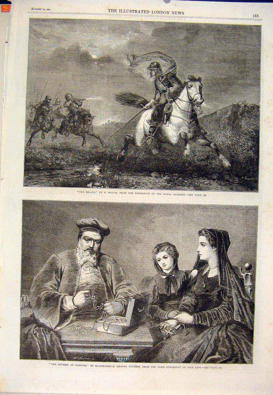 Original Old Antique Print Beasis Painting Royal Gougere Paris Exhibition 1864