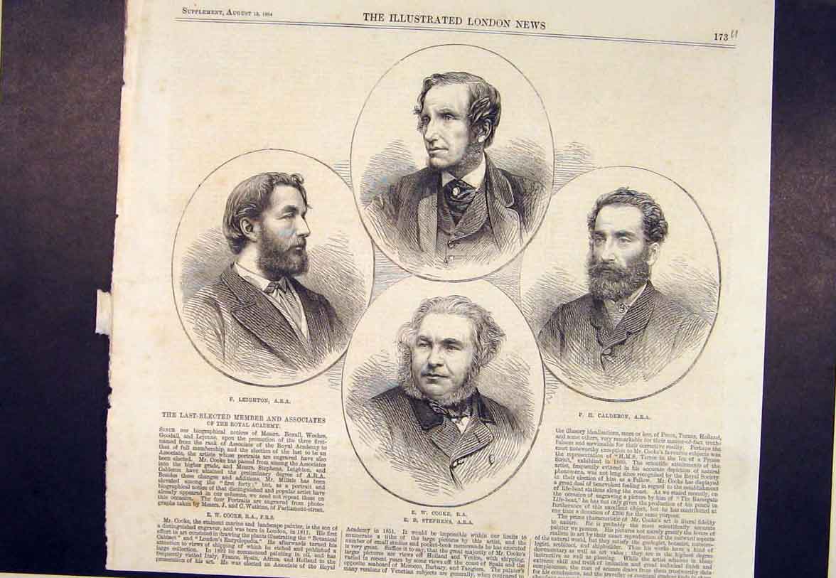 Original Old Antique Print Portrait Leighton Cooke Calderon Stephens 1864 19th