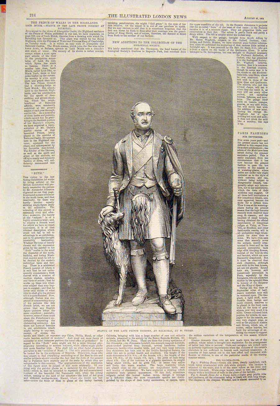 Original Old Antique Print Statue Prince Consort Balmoral Theed 1864 Victorian
