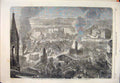Original Old Antique Print Great Fire Limoges France Ruins Fete Napoleon 1864