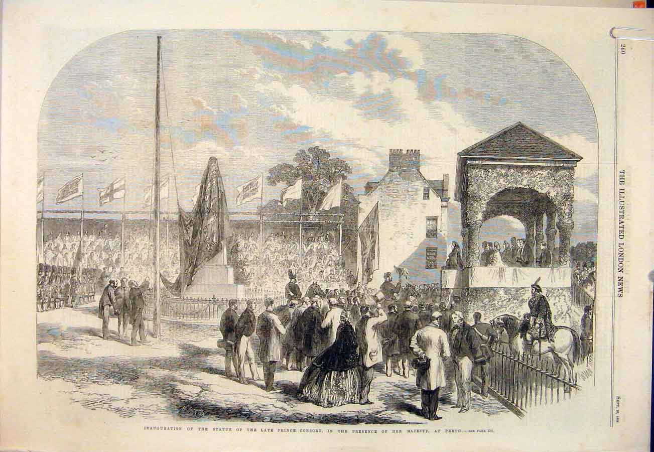 Old Antique Print Statue Prince Consort Perth Australia Brodie Dee 1864 19th