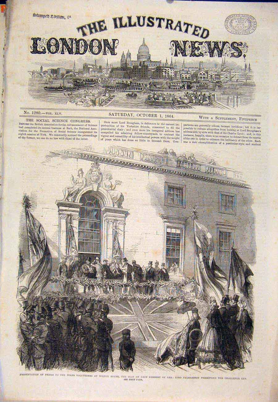 Original Old Antique Print Wilton House Herbert Palmerston Wilts 1864 Victorian