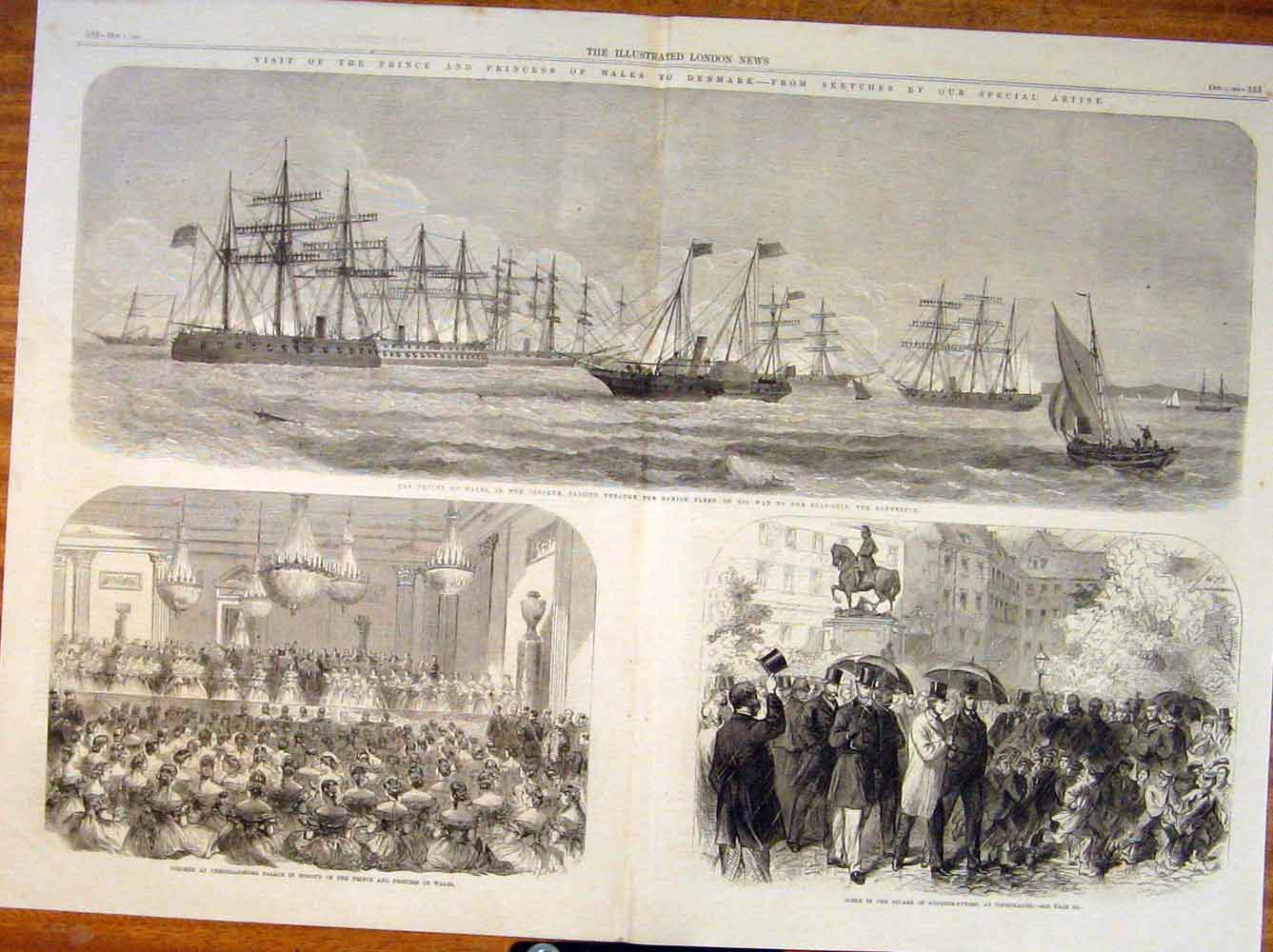 Original Old Antique Print Prince Wales Denmark Osborne Copenhagen Palace 1864