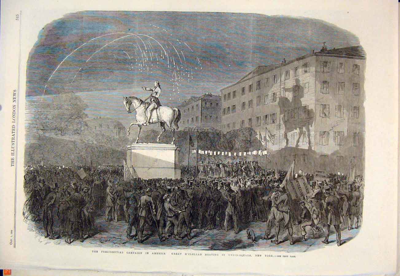 Old Antique Print President Campaign America Usa M'Clellan New York 1864 19th