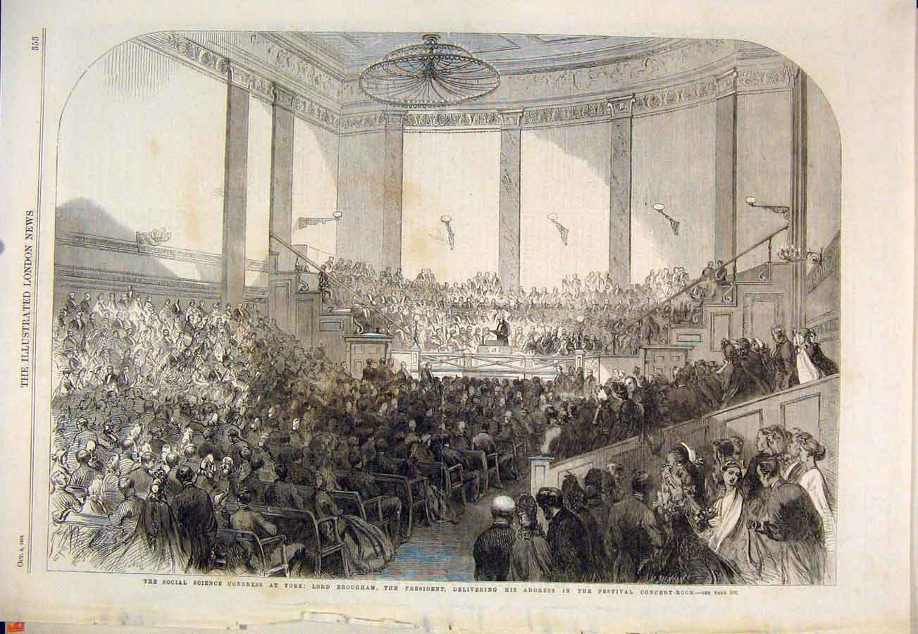 Original Old Antique Print Social Science Congress York President Festival 1864