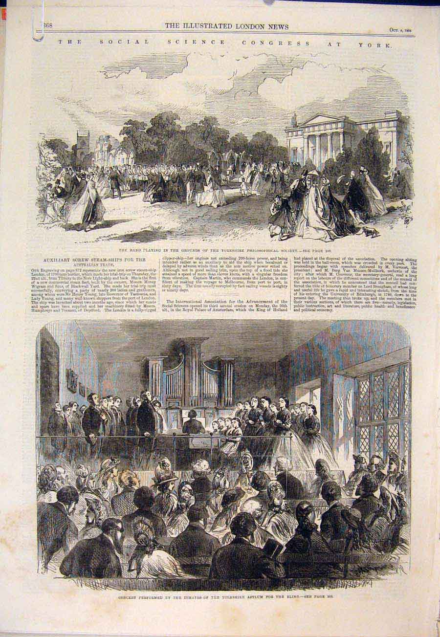 Original Old Antique Print Social Science Congress York Yorkshire Asylum 1864