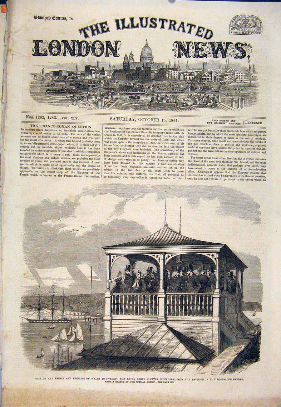 Original Old Antique Print Sweden Wales Prince Stockholm Pavilion Mosebacke 1864