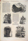 Original Old Antique Print Edinburgh Scotland Castle Greyfriars Ramsay Tolbooth