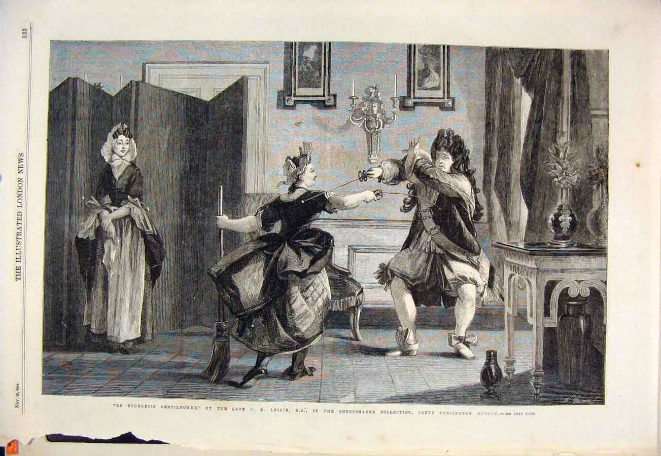 Original Old Antique Print Leslie Bourgeois Gentilhomme Sheepshanks Kensington