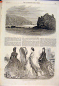 Original Old Antique Print New Zealand Lyttleton Cave Rock Paris Fashion 1864