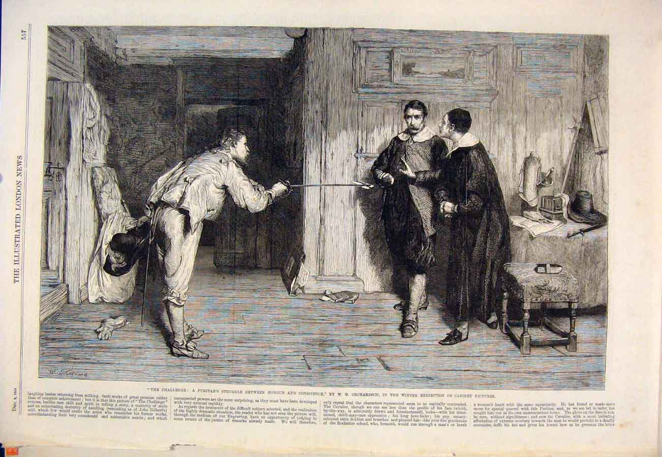 Original Old Antique Print Challenge Honour Conscience Orchardson Cabinet 1864