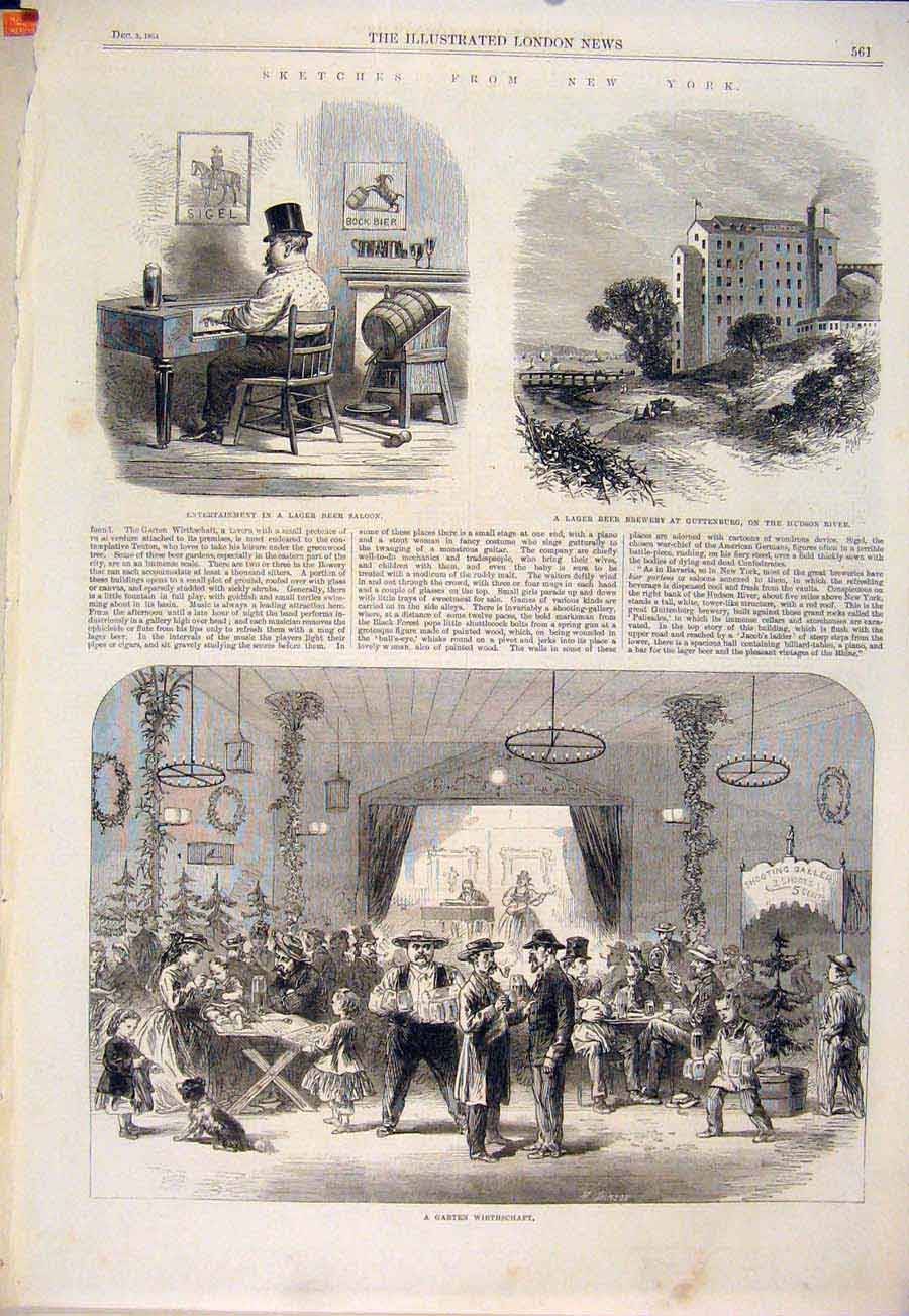 Old Antique Print Sketches New York America United States Usa Hudson 1864 19th