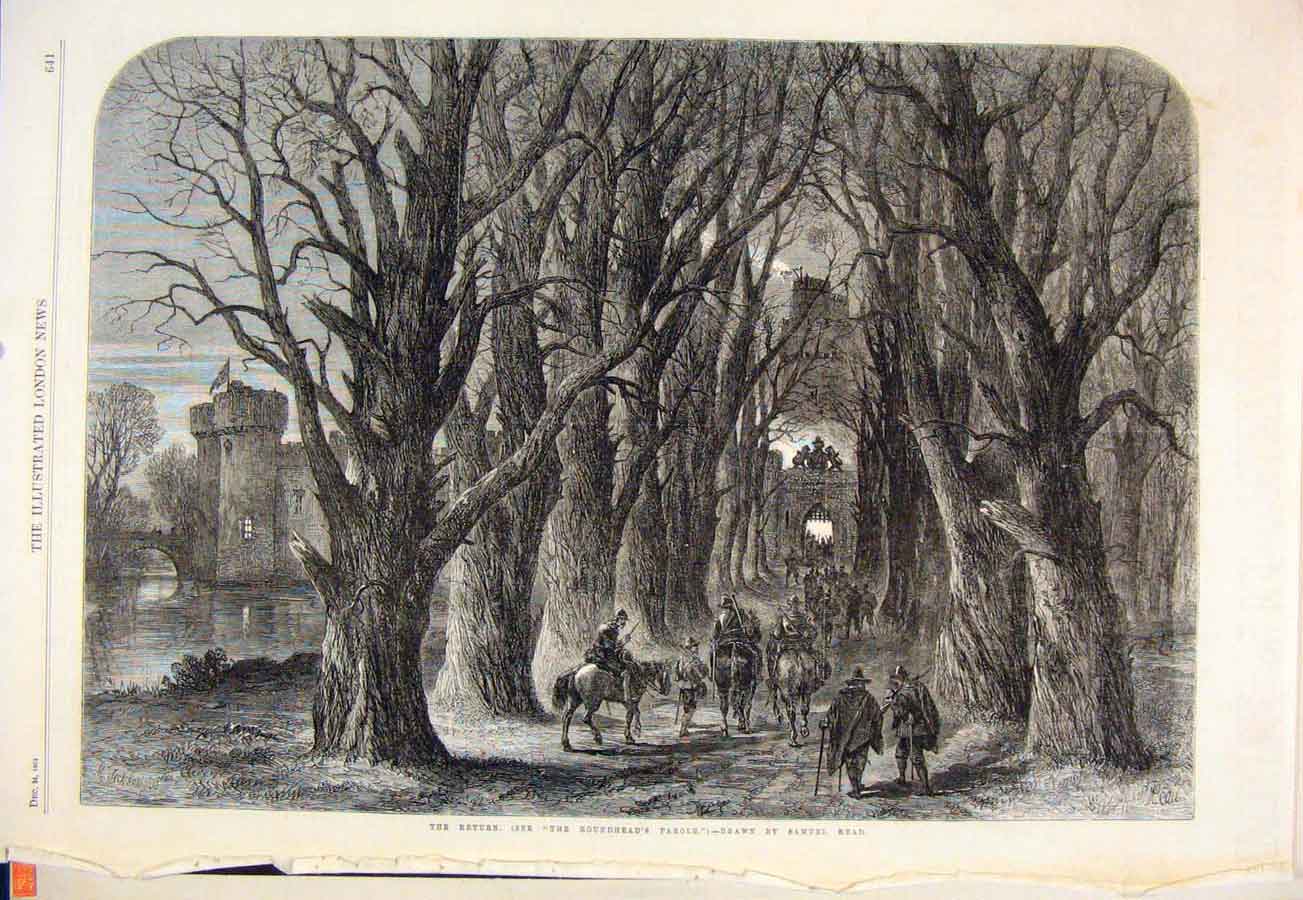 Original Old Antique Print Return Roundhead Parole Read Siers Forest 1864 19th