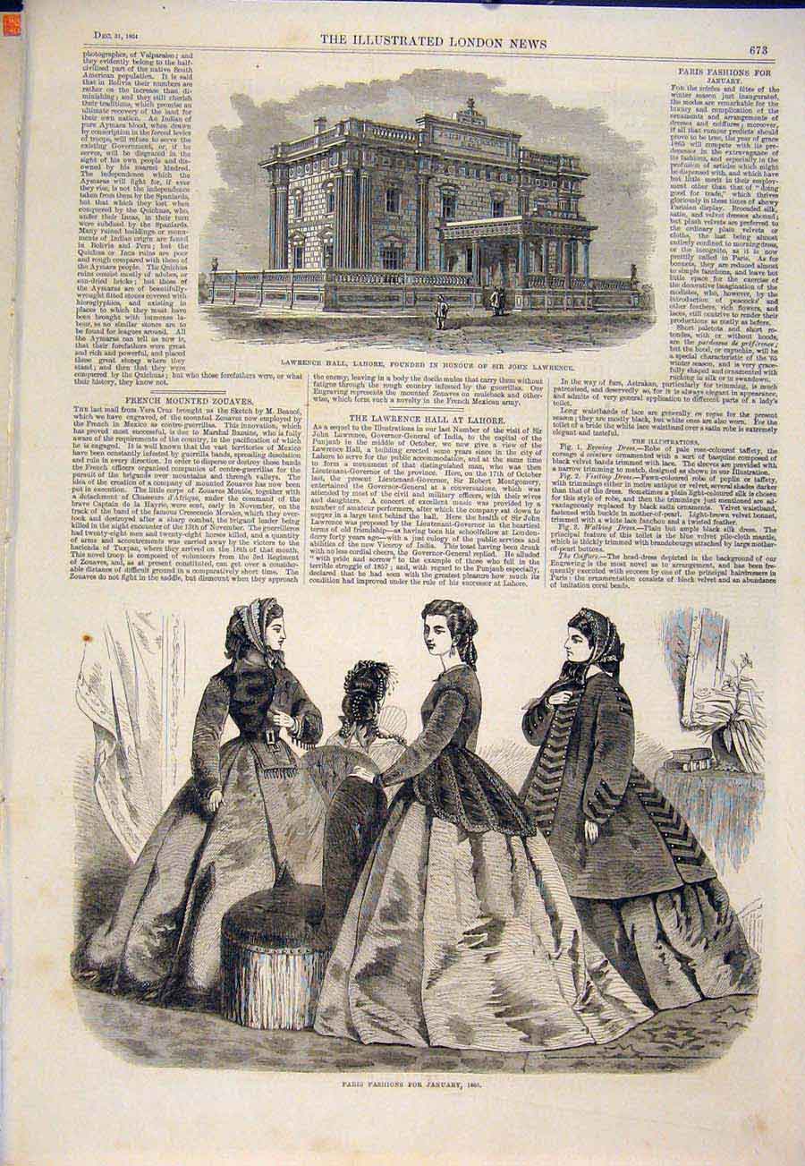 Old Antique Print Lawrence Paris Fashion Hall Lahore Ladies Clothing 1864 19th