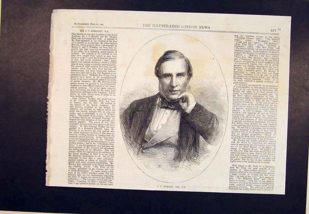 Original Old Antique Print Portrait Horseley Royal Academy 1864 19th