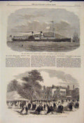 Original Old Antique Print Steam Packet Alexandra Passener Thames Barclay 1865