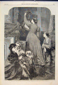 Original Old Antique Print Christmas Tree Osborne Child Chidren Holly Art