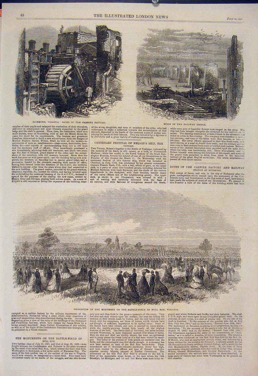 Old Antique Print Richmond Virginia Carbine Factory Railway America 1865 19th