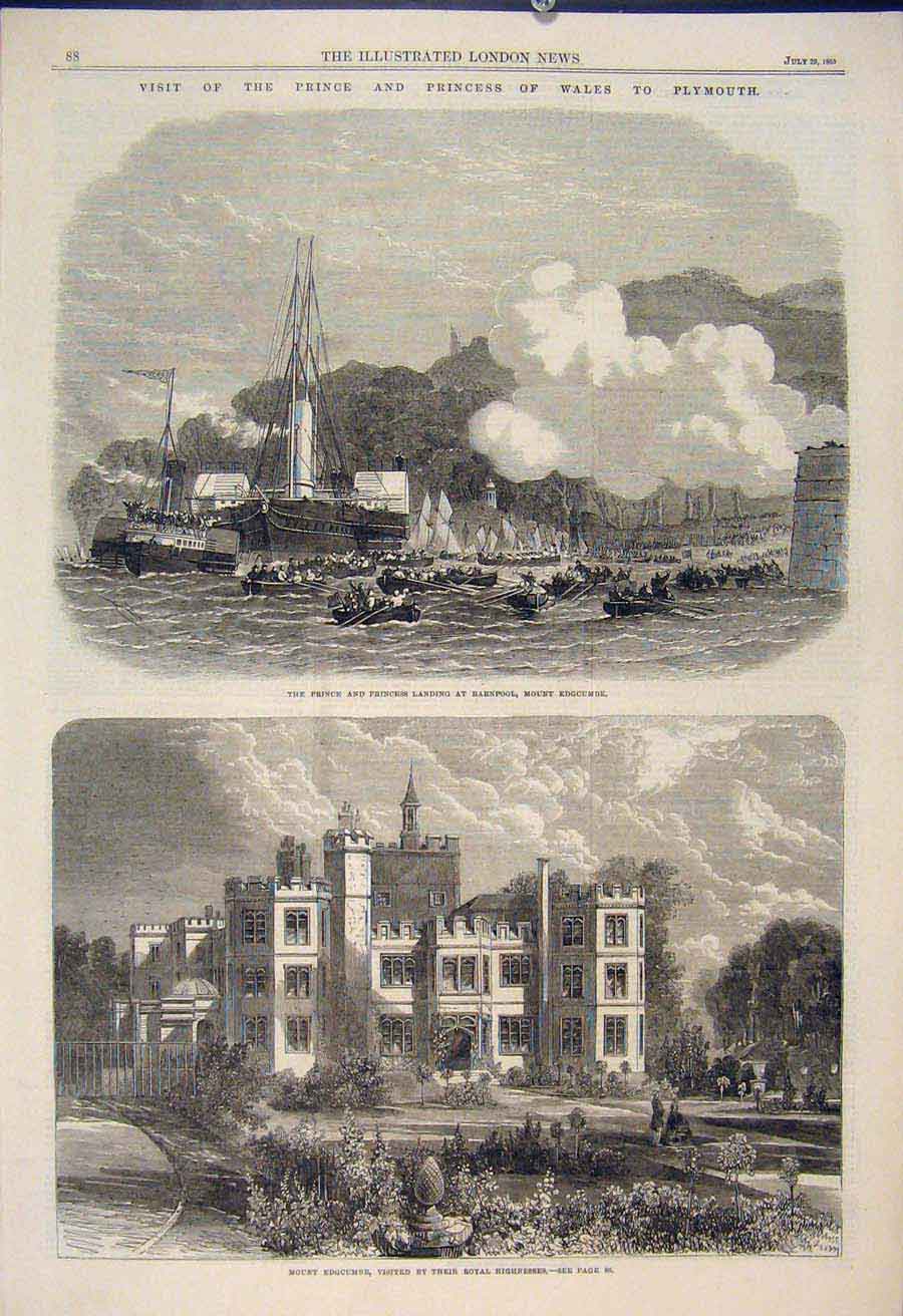 Old Antique Print Plymouth Prince Princess Wales Mount Edgcumbe Fashion