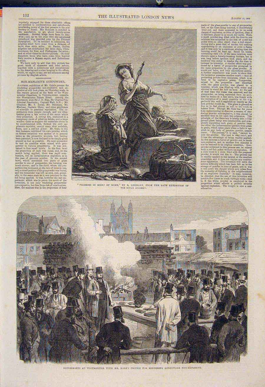 Original Old Antique Print Pilgrims Rome Lehmann Wetminster Gale Gunpowder 1865