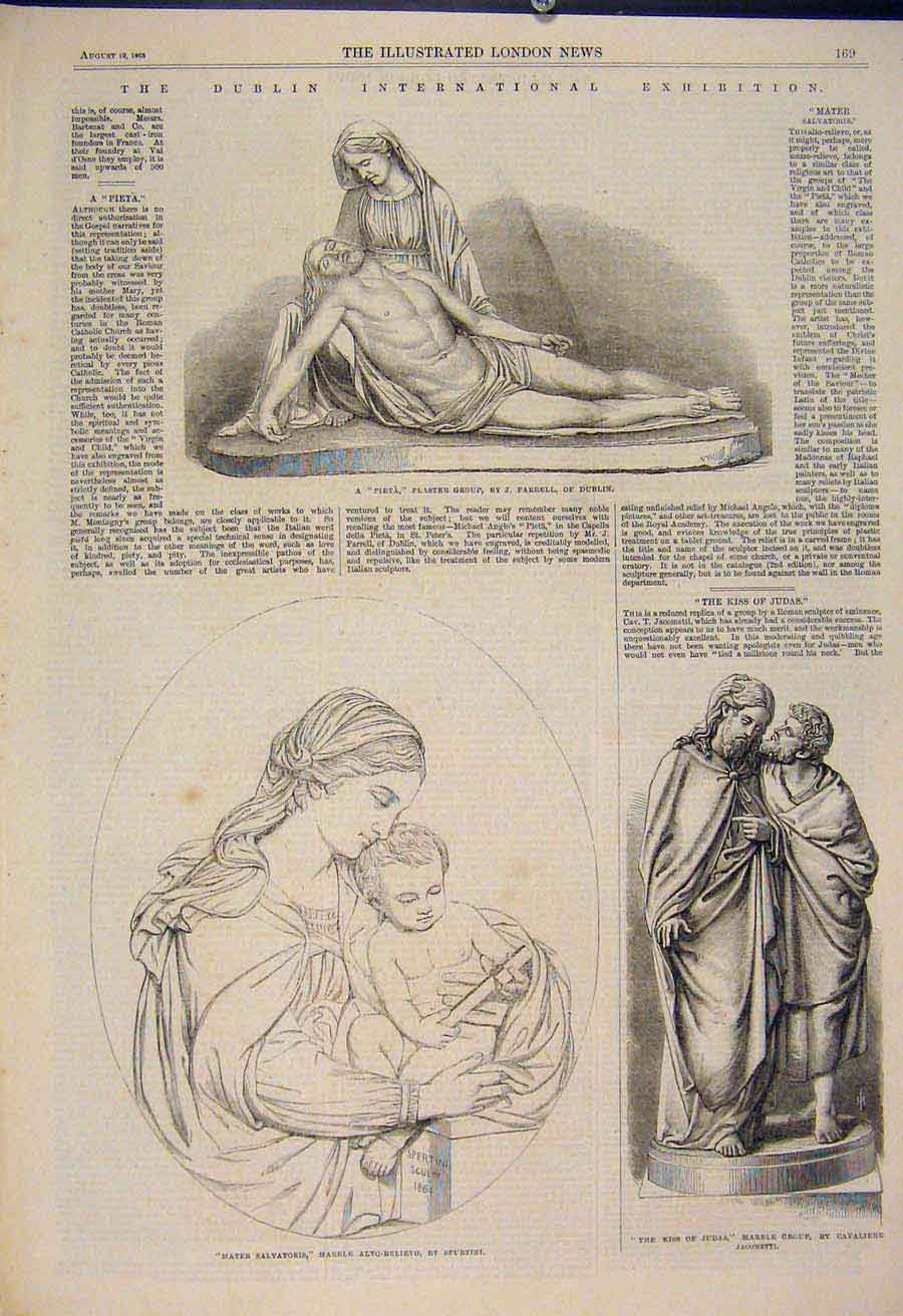 Old Antique Print Dublin International Exhibition Ireland Bronze Fountain