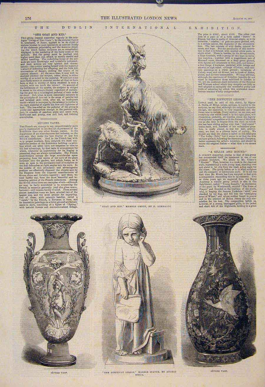 Original Old Antique Print Dublin Interantional Exhibition Ireland Marble Vase