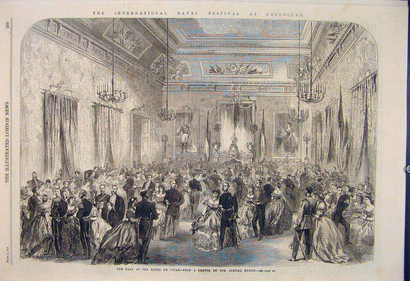 Old Antique Print International Nbaval Festival Cherbourg Yacht Banquet