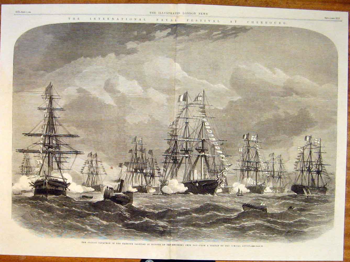 Original Old Antique Print British Squadron Harbour Emperor Fete 1865 Victorian