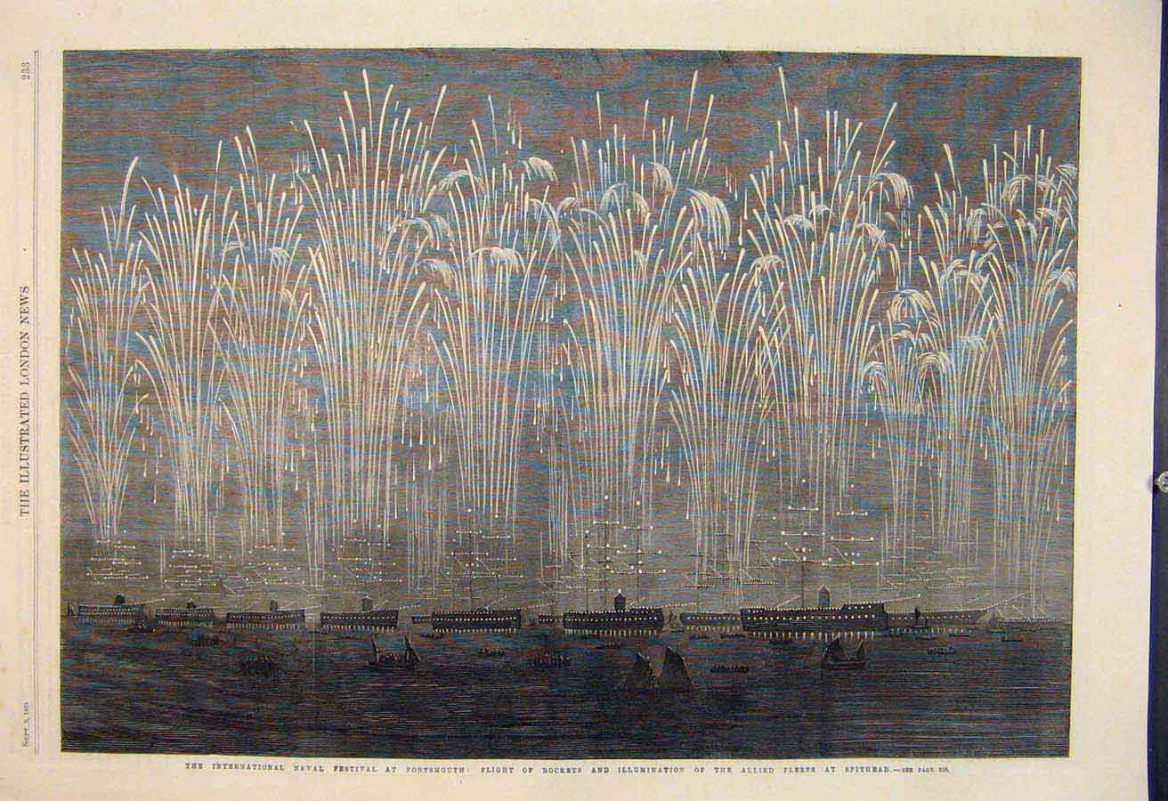 Old Antique Print International Naval Festival Spithead Portsmouth 1865 19th