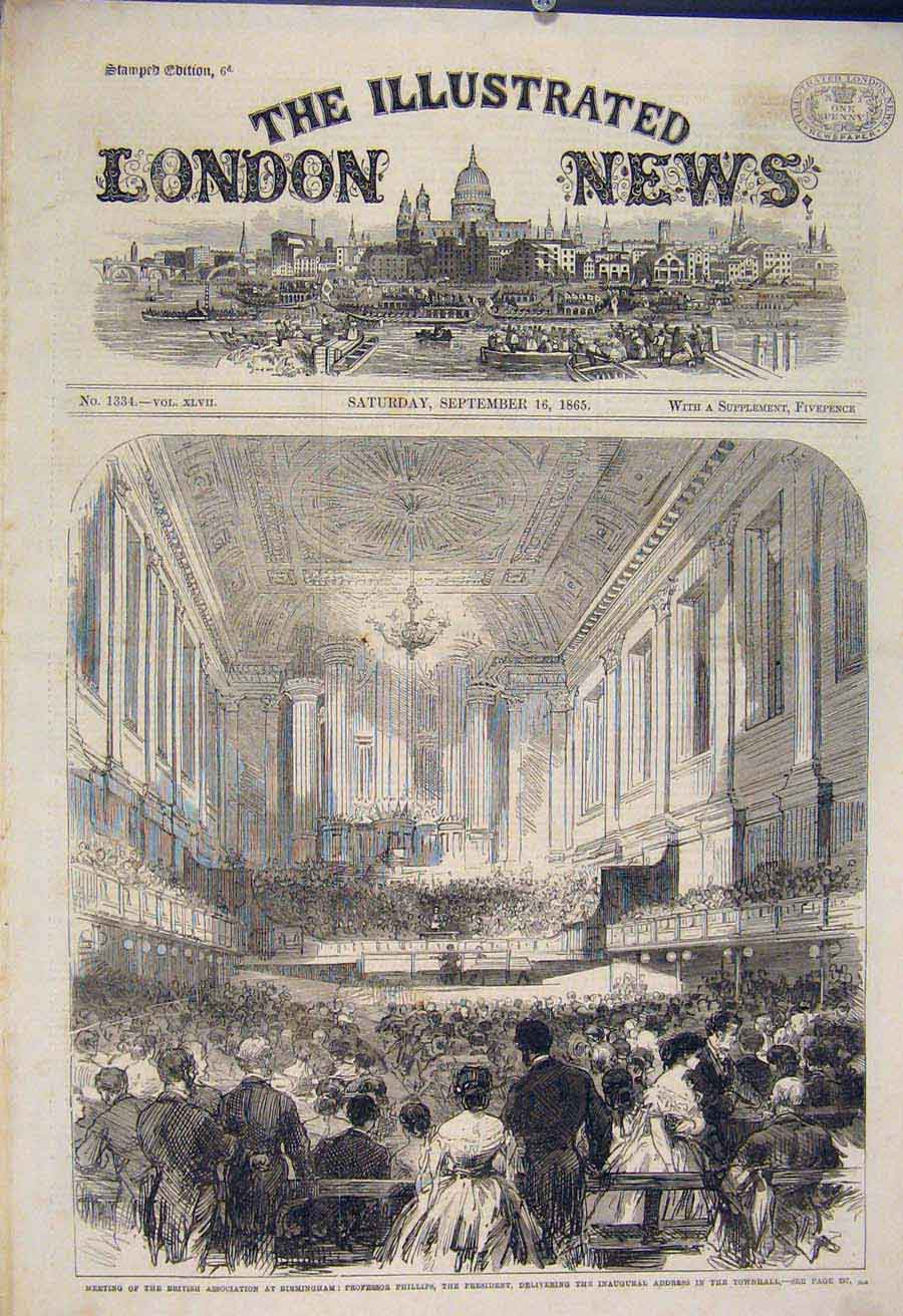 Old Antique Print Birmingham Professor Phillips British Association 1865 19th