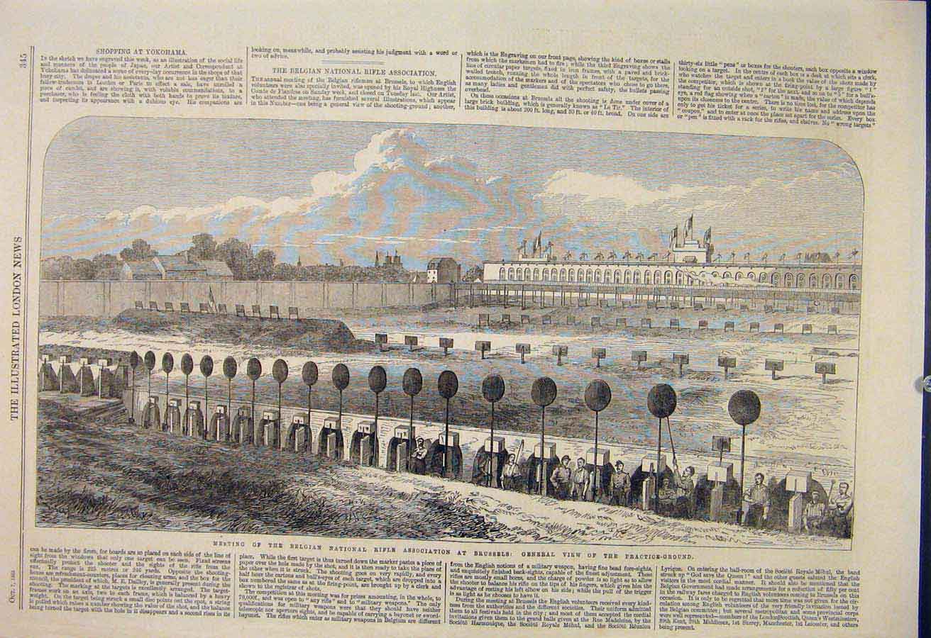 Original Old Antique Print Belgian National Rifle Association Brussels 1865 19th