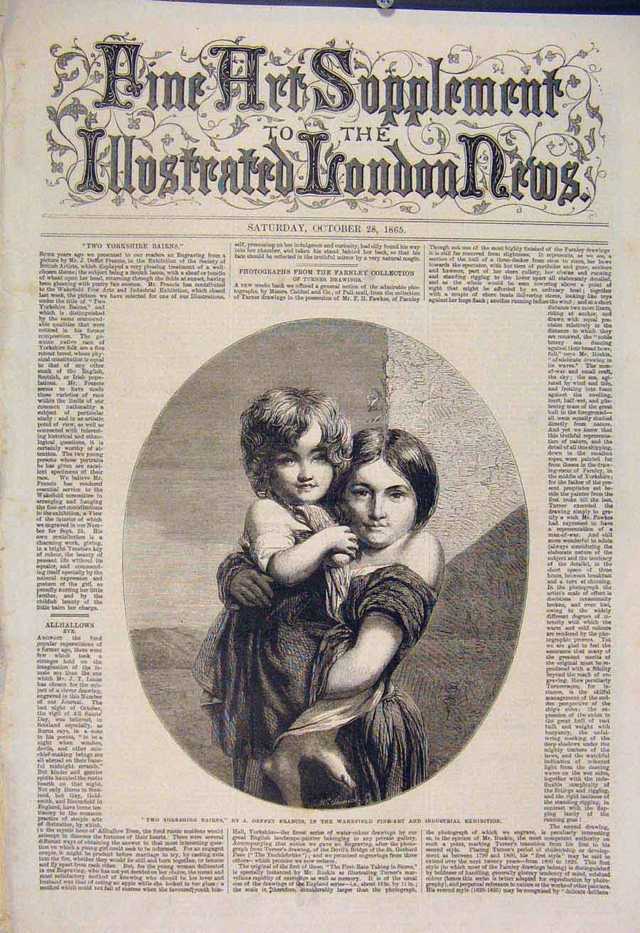 Old Antique Print Yorkshire Bairns Deffet Francis Children Fine Art 1865 19th