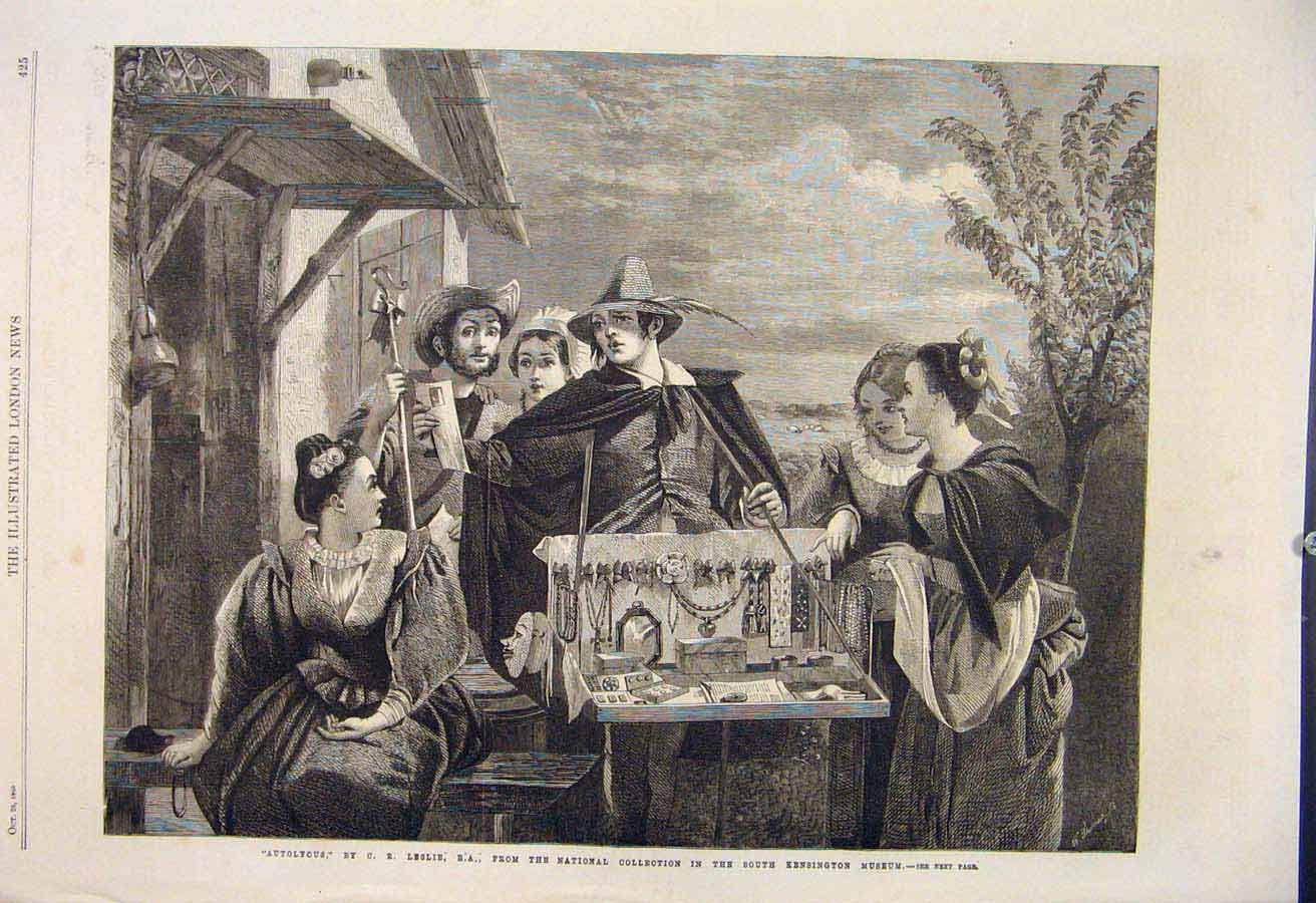 Original Old Antique Print Autolycus Leslie Kensington Fine Art 1865 Victorian
